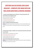 CERTIFIED DIALYSIS NURSE &lpar;CDN&rpar; EXAM 2026&sol;2027 - COMPLETE TEST BANK WITH 200 REAL EXAM QUESTIONS & VERIFIED ANSWERS