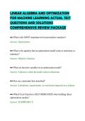 LINEAR ALGEBRA AND OPTIMIZATION&NewLine;FOR MACHINE LEARNING ACTUAL TEST&NewLine;QUESTIONS AND SOLUTIONS&NewLine;COMPREHENSIVE REVIEW PACKAGE&NewLine;