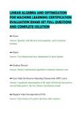 LINEAR ALGEBRA AND OPTIMIZATION&NewLine;FOR MACHINE LEARNING CERTIFICATION&NewLine;EVALUATION EXAMS SET FULL QUESTIONS&NewLine;AND COMPLETE SOLUTION&NewLine;