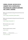 GENERAL ORGANIC AND BIOLOGICAL&NewLine;CHEMISTRY TEST 51 CERTIFICATION&NewLine;EVALUATION TEST COMPLETE QUESTIONS&NewLine;AND CORRECT ANSWERS