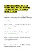 GEORGIA ADJUSTER ACTUAL EXAM&NewLine;CLOSING SCRIPT UPDATED QUESTIONS&NewLine;AND ANSWERS VIEW AHEAD PREP&NewLine;MATERIAL SOLVED&NewLine;