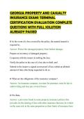 GEORGIA PROPERTY AND CASUALTY&NewLine;INSURANCE EXAMS TERMINAL&NewLine;CERTIFICATION EVALUATION COMPLETE&NewLine;QUESTIONS WITH FULL SOLUTION&NewLine;ALREADY PASSED&NewLine;