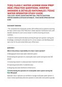 TCEQ CLASS C WATER LICENSE EXAM PREP 2026 &vert; PRACTICE QUESTIONS&comma; VERIFIED ANSWERS & DETAILED RATIONALES &vert; TEXAS WATER OPERATOR STUDY GUIDE