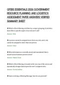 GFEBS ESSENTIALS 2026 GOVERNMENT&NewLine;RESOURCE PLANNING AND LOGISTICS&NewLine;ASSESSMENT PAPER ANSWERS VERIFIED&NewLine;SUMMARY SHEET