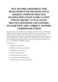 WGU D276 PRE-ASSESSMENT&colon; WEB&NewLine;DEVELOPMENT FOUNDATIONS &lpar;PNVO&rpar;&NewLine;2024&sol;2025 &vert; COMPLETE PRACTICE&NewLine;EXAMINATION &vert; STUDY GUIDE &vert; LATEST&NewLine;UPDATE 2026&sol;2027 &vert; ACTUAL EXAM &vert;&NewLine;PRACTICE QUESTIONS AND ANSWERS &vert;&NewLine;EXAM REVIEW &vert; 100&percnt; CORRECT ANSWERS&NewLine;&vert; VERIFIED SOLUTIONS