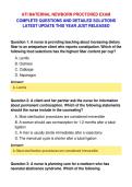 ATI MATERNAL NEWBORN PROCTORED EXAM&NewLine;COMPLETE QUESTIONS AND DETAILED SOLUTIONS&NewLine;LATEST UPDATE THIS YEAR JUST RELEASED