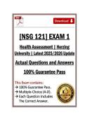 Exam 1 NSG121&sol;NSG 121 Health Assessment &vert; Herzing &lpar;2026&sol;2027&rpar; Verified Actual &lpar;PDF&rpar;