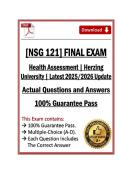 Final Exam NSG121&sol;NSG 121 Health Assessment &vert; Herzing &lpar;2026&sol;2027&rpar; Verified Actual &lpar;PDF&rpar;