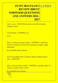 ECON 2843 EXAM 2 &NewLine;REVIEW BRENT &NewLine;NORWOOD QUESTIONS &NewLine;AND ANSWERS 2026 - &NewLine;2027