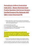 Pennsylvania Uniform Construction &NewLine;Code &lpar;UCC&rpar; &ndash; Master Electrician Exam &NewLine;Practice Questions And Correct Answers &NewLine;&lpar;Verified Answers&rpar; Plus Rationale 2027 &NewLine;Q&A&vert; Instant Download Pdf
