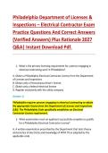 Philadelphia Department of Licenses & &NewLine;Inspections &ndash; Electrical Contractor Exam &NewLine;Practice Questions And Correct Answers &NewLine;&lpar;Verified Answers&rpar; Plus Rationale 2027 &NewLine;Q&A&vert; Instant Download Pdf&period; 