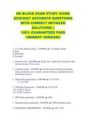 HR BLOCK EXAM STUDY GUIDE &NewLine;2026&sol;2027 ACCURATE QUESTIONS &NewLine;WITH CORRECT DETAILED &NewLine;SOLUTIONS &vert;&vert; &NewLine;100&percnt; GUARANTEED PASS &NewLine;<NEWEST VERSION> 