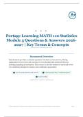 Portage Learning MATH 110 Statistics Module 5 10&plus; Questions & Answers 2026&sol;2027 &vert; Key Terms & Concepts