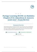 Portage Learning MATH 110 Statistics Chapters 8 & 9 30&plus; Questions & Answers 2026&sol;2027 &vert; Exam Review