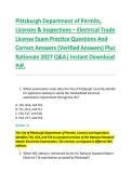 Pittsburgh Department of Permits&comma; &NewLine;Licenses & Inspections &ndash; Electrical Trade &NewLine;License Exam Practice Questions And &NewLine;Correct Answers &lpar;Verified Answers&rpar; Plus &NewLine;Rationale 2027 Q&A&vert; Instant Download &NewLine;Pdf