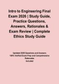 Intro to Engineering Final Exam 2026 &vert; Study Guide&comma; Practice Questions&comma; Answers&comma; Rationales & Exam Review