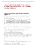 ATI RN MENTAL HEALTH NURSING EXAM &NewLine;WITH VERIFIED QUESTIONS AND ANSWERS&vert;&vert; &NewLine;GUARANTEED PASS