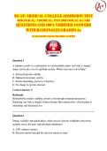 MCAT&colon; MEDICAL COLLEGE ADMISSION TEST BIOLOGICAL&comma; CHEMICAL&comma; PSYCHOLOGICAL & CARS QUESTIONS AND 100&percnt; VERIFIED ANSWERS  WITH RATIONALES GRADED A&plus;