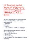 Unit 1 Mental Health Exam-Style&NewLine;Questions with Verified Answers &&NewLine;Detailed Rationales All Core Domains&NewLine;Covered &vert; A&plus; Graded TABLE OF&NewLine;CONTENTS &vert; Section &vert; Topic Area &vert;&NewLine;Questions &vert;