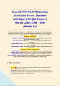 Texas ESTHETICIAN Written State Board Exam Review &vert; Questions with Expertly Verified Answers &vert; Newest Update 2026 &ndash; 2027 &lpar;Graded A&plus;&rpar;&NewLine;