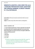 MINNESOTA ASSISTED LIVING DIRECTOR &lpar;ALD&rpar; &NewLine;LICENSURE PREPARATION EXAM &vert; QUESTIONS &NewLine;AND VERIFIED ANSWERS &vert; ALREADY GRADED &NewLine;A&plus; &vert; Plus RATIONALES
