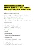 HCCA CHPC COMPREHENSIVE&NewLine;EXAMINATION TEST SOLVED QUESTIONS&NewLine;AND VERIFIED ANSWERS FULL SOLUTION&NewLine;
