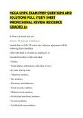 HCCA CHPC EXAM PREP QUESTIONS AND&NewLine;SOLUTIONS FULL STUDY SHEET&NewLine;PROFESSIONAL REVIEW RESOURCE&NewLine;GRADED A&plus;