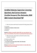 Certified Asbestos Supervisor Licensing &NewLine;Questions And Correct Answers &NewLine;&lpar;Verified Answers&rpar; Plus Rationales 2026 &NewLine;Q&A Instant Download Pdf