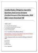 Certified Radon Mitigation Specialist &NewLine;Questions And Correct Answers &NewLine;&lpar;Verified Answers&rpar; Plus Rationales 2026 &NewLine;Q&A Instant Download Pdf 