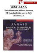 TEST BANK&NewLine;Physical Examination and Health Assessment &NewLine;4th Canadian Edition &lpar;Jarvis&comma; 2024&rpar;&NewLine;All Chapters 1 - 31