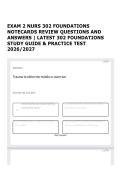 EXAM 2 NURS 302 FOUNDATIONS NOTECARDS REVIEW QUESTIONS AND ANSWERS &vert; LATEST 302 FOUNDATIONS STUDY GUIDE & PRACTICE TEST 2026&sol;2027