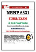 NRNP 6531 &NewLine;FINAL EXAM &NewLine;&lpar;2 Full Final Tests&rpar; &NewLine;Primary Care of Adults Across the Lifespan &NewLine;Walden University &NewLine;High-Yield Qs to mirror the Actual Exam 