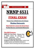NRNP 6531 &NewLine;FINAL EXAM &NewLine;Primary Care of Adults Across the Lifespan &NewLine;Walden University &NewLine;High-Yield Qs to mirror the Actual Exam &NewLine;Verified Answers and detailed Rationales