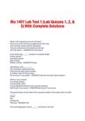 Bio 1407 Lab Test 1 &lpar;Lab Quizzes 1&comma; 2&comma; & 3&rpar; With Complete Solutions