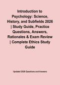 Introduction to Psychology&colon; Science&comma; History&comma; and Subfields 2026 &vert; Study Guide&comma; Practice Questions&comma; Answers&comma; Rationales & Exam Review
