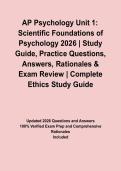 AP Psychology Unit 1&colon; Scientific Foundations of Psychology 2026 &vert; Study Guide&comma; Practice Questions&comma; Answers&comma; Rationales & Exam Review