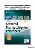 Advanced Pharmacology for Prescribers &vert; 1st Edition &vert; Test Bank Questions and Answers &vert; Luu&comma; Kayingo&comma; Whitehouse &vert; 2026-2027 &vert; All Chapters &vert; APRN FNP Prescriber Exam Prep Study Guide
