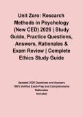 Unit Zero&colon; Research Methods in Psychology &lpar;New CED&rpar; 2026 &vert; Study Guide&comma; Practice Questions&comma; Answers&comma; Rationales & Exam Review