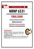 NRNP 6531 &NewLine;FINAL EXAM &NewLine;Primar&yuml; Care of Adults Across the Lifespan &NewLine;Walden Universit&yuml; &NewLine;High-&Yuml;ield Qs to mirror the Actual Exam &NewLine;Verified Answers and detailed Rationales
