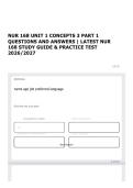 NUR 168 UNIT 1 CONCEPTS 3 PART 1 QUESTIONS AND ANSWERS &vert; LATEST NUR 168 STUDY GUIDE & PRACTICE TEST 2026&sol;2027