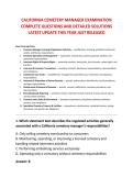 CALIFORNIA CEMETERY MANAGER EXAMINATION &NewLine;COMPLETE QUESTIONS AND DETAILED SOLUTIONS &NewLine;LATEST UPDATE THIS YEAR JUST RELEASED