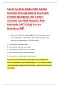 South Carolina Residential Builder &NewLine;Business Management & Law Exam &NewLine;Practice Questions And Correct &NewLine;Answers &lpar;Verified Answers&rpar; Plus &NewLine;Rationale 2027 Q&A&vert; Instant &NewLine;Download Pdf&period;