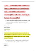 South Carolina Residential Electrical &NewLine;Contractor Exam Practice Questions &NewLine;And Correct Answers &lpar;Verified &NewLine;Answers&rpar; Plus Rationale 2027 Q&A&vert; &NewLine;Instant Download Pdf&period;