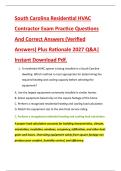 South Carolina Residential HVAC &NewLine;Contractor Exam Practice Questions &NewLine;And Correct Answers &lpar;Verified &NewLine;Answers&rpar; Plus Rationale 2027 Q&A&vert; &NewLine;Instant Download Pdf