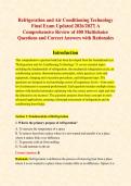 Refrigeration and Air Conditioning Technology Final Exam Updated 2026&sol;2027&vert; A Comprehensive Review of 400 Multichoice Questions and Correct Answers with Rationales
