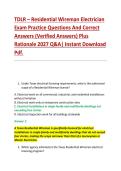 TDLR &ndash; Residential Wireman Electrician &NewLine;Exam Practice Questions And Correct &NewLine;Answers &lpar;Verified Answers&rpar; Plus &NewLine;Rationale 2027 Q&A&vert; Instant Download &NewLine;Pdf&period;
