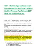 TDLR &ndash; Electrical Sign Contractor Exam &NewLine;Practice Questions And Correct Answers &NewLine;&lpar;Verified Answers&rpar; Plus Rationale 2027 &NewLine;Q&A&vert; Instant Download Pdf