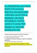 ICC RESIDENTIAL ELECTRICAL &NewLine;INSPECTOR &lbrace;E1&rcub;Exam &NewLine;PRACTICE 250 QUESTIONS &NewLine;&vert;ORIGINAL QUESTIONS & &NewLine;ANSWERS &vert;DETAILED &NewLine;RATIONALES &vert;HINTED &NewLine;COMPLETE EXAM PREP &NewLine;GRADED A&plus;&ast;INSTANT &NewLine;DOWNLOAD PDF&period; 