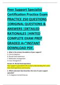 Peer Support Specialist &NewLine;Certification Practice Exam &NewLine;PRACTICE 250 QUESTIONS &NewLine;&vert;ORIGINAL QUESTIONS & &NewLine;ANSWERS &vert;DETAILED &NewLine;RATIONALES &vert;HINTED &NewLine;COMPLETE EXAM PREP &NewLine;GRADED A&plus;&ast;INSTANT &NewLine;DOWNLOAD PDF&period; 