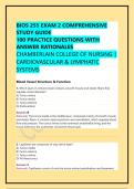 BIOS 255 EXAM 2 COMPREHENSIVE STUDY GUIDE&NewLine;100 PRACTICE QUESTIONS WITH ANSWER RATIONALES&NewLine;CHAMBERLAIN COLLEGE OF NURSING &vert; CARDIOVASCULAR & LYMPHATIC SYSTEMS&NewLine;